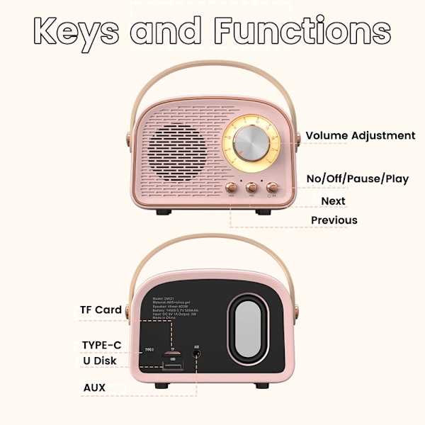 Mini Radio Bluetooth-højttaler ROSA Pink