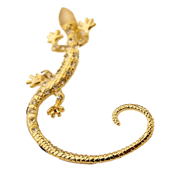 Legering Överdriven ömtålig kvinnor Rhinestone Gecko Clip örhängen Smycken Tillbehör (Gyllene)