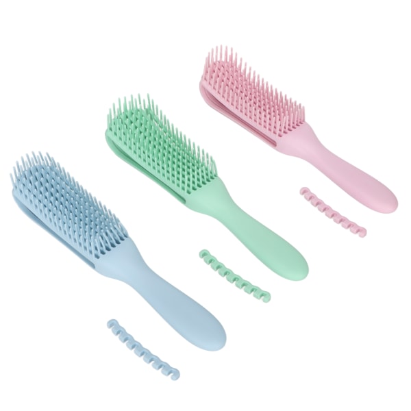 3 stk bærbar frisørbørste frisørværktøj med skridsikkert gummihåndtag til langt tykt vådt tørt hår