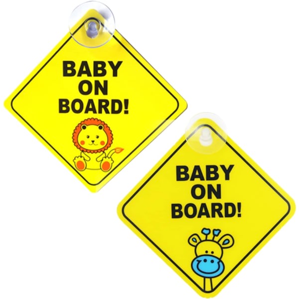 2st Baby ombord-skylt för bilvarning, avtagbar barnsäkerhetsvarningsskylt för bilvarning med sugkoppar Gul söt
