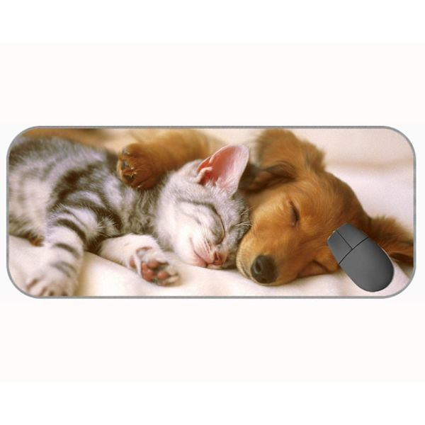 Extended Gaming Mouse Pad (600X300X3), Animals Cats and Dogs Professional Mouse Mat, Stitched Edges