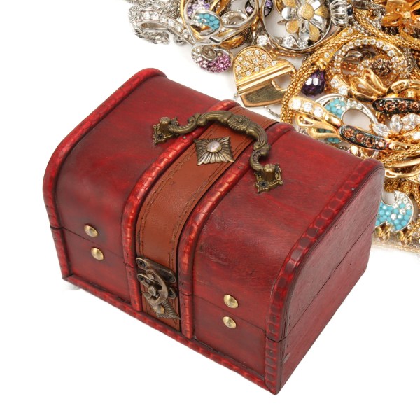 Trä Förvaringslåda Flip Open Typ Vintage Smycken Organisera Case för Örhängen Mynt L Storlek
