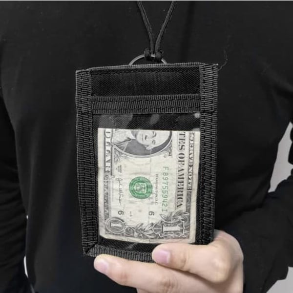 Travel Wallet with Window | Wallet and ID Card Holder with Neck Strap Black—pa