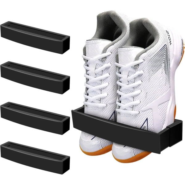 (Svart-4)Justerbar väggmonterad skohylla, plastskohållare Organizer, RV-förvaring, Dörrskohängare 4-pack med klibbiga hängremsor