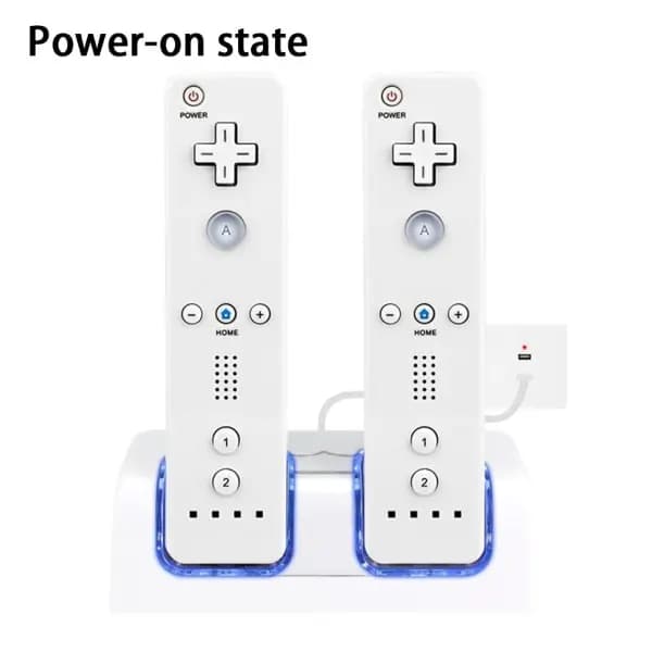 Fjernkontroll dobbel ladestasjon + 2 batterier for Wii Gamepad, lader med LED-lys hvit