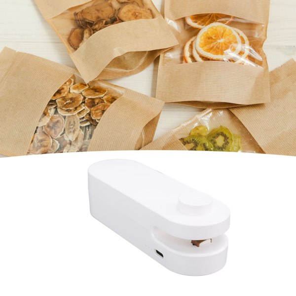 Mini Bag Sealer Multifunktionel 3 i 1 bærbar genopladelig Chip Bag Sealer maskine til Home Camping White