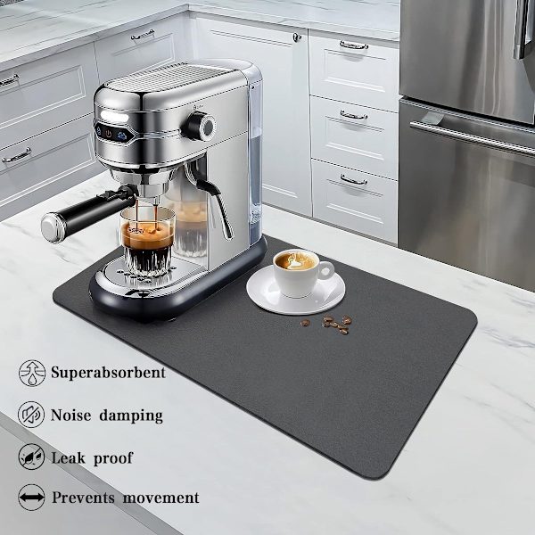 Kaffeabsorberende drypmåtte 40x50cm, sort - tamper måtte, til kaffemaskine, te tilbehør