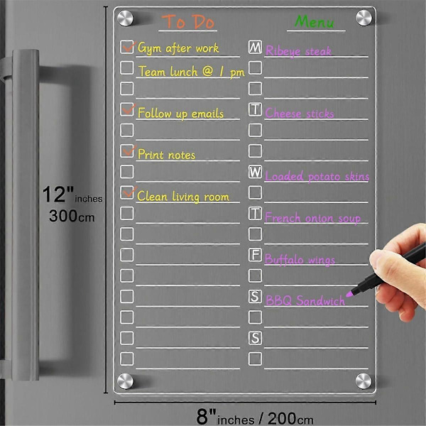 Akryl Magnetisk Whiteboard til Køleskab, Klar Magnetisk To-Do Liste Whiteboard, 2 stk. Akryl Dry.pa
