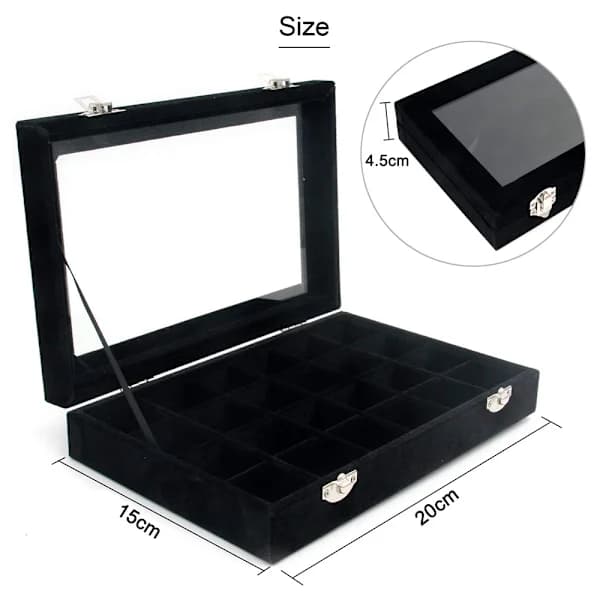 Smykkeorganisator, 24 rum, sort, 20*15*4,5 cm