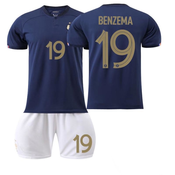 2022 Frankrike VM nr 10 Mbappe 19 Benzema 11 Dembele 9 Giroud tröja barnfotbollsdräkt 2223 France Home No. 19 #16