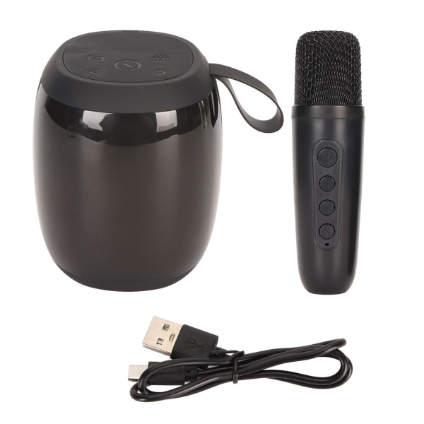 Mikrofon Bluetooth-høyttaler RGB Light Mini Karaoke Maskin med Enkel Mikrofon for Husholdningsfest Svart
