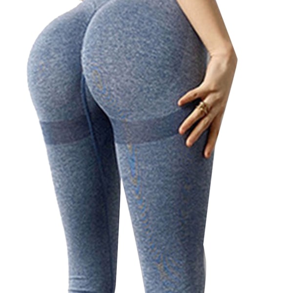 Yogabukser Peach Hofte Split Lines Butt Lifting Leggings Elastiske åndbare Workout Stramme Bukser til Cykling Løb Grå Blå L