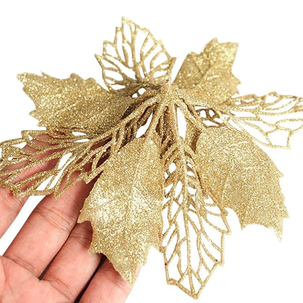 12-pack julgransdekorationer, glitterkonstgjorda julblommor, julblomsterdekorationer, julgransblommor