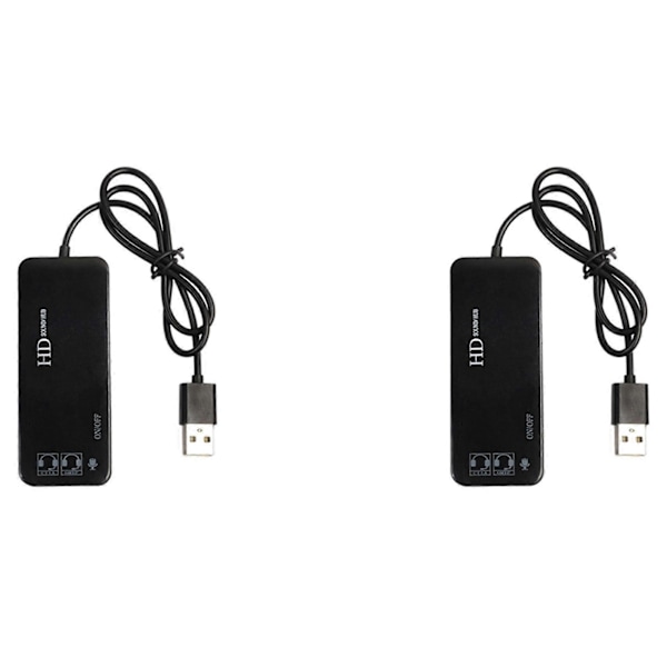 2X 3 Port USB 2.0 Hub Ekstern 7.1Ch Lydkort Headset Mikrofon Adapter til Pc Sort.pa