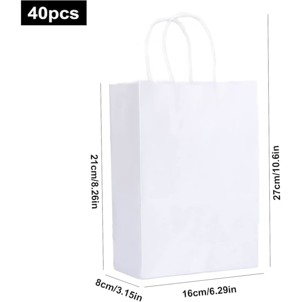 10 stk Kraftpose Kraftpapirpose Med Håndtak Hvite Papirbæreposer Kraftpapirpose Gaveposer For Jul, Morsdag, Påske, Bryllup, Fødselsdag