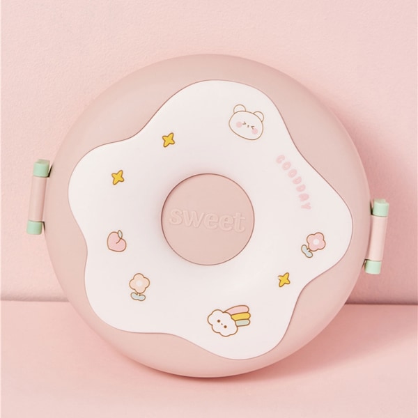Tecknad Bento Lunchbox för barn Länksäker lunchfruktbehållare för flickor Pojkar Lunchlåda för toddler med 3 fack Pink 0.2