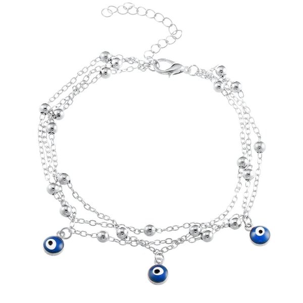 Sommar Blue Eye Bead Hänge Fot Ornament Kedja Strand Ankel Armband Smycken Present (Silver)