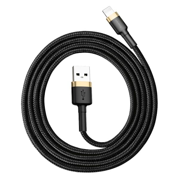 Tålig Flätad USB-kabel för iPhone Lightning QC3 1m - Svart och Guld