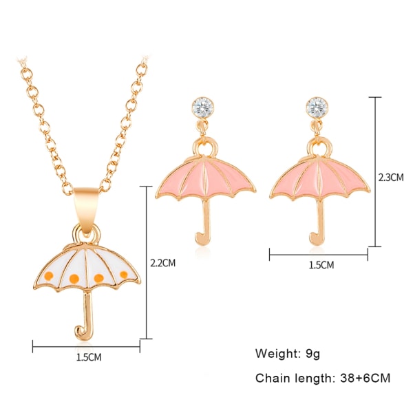 Naturlig stil kvinnor flicka paraply form hänge halsband kedja örhängen Set smycken gåva