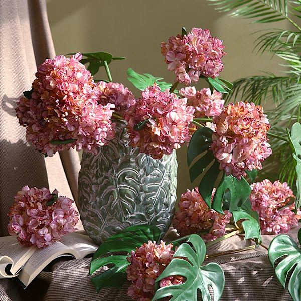 Simuleringsblomst 3 brente kantstilker kort gren simulering hortensia blomst hjemmeinnredning (hvit)