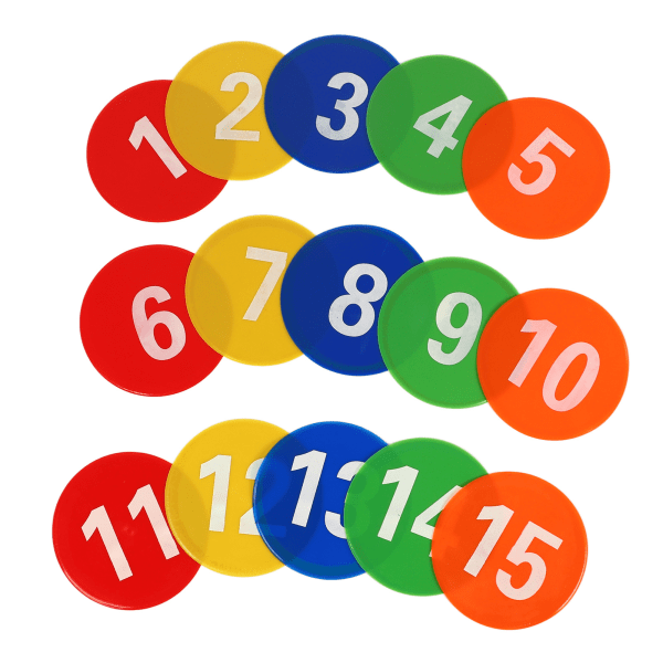 Urheilun numeropistemerkit 1-15 mattonumeropistemerkit 5 kirkkaalla värillä jalkapalloharjoitteluun