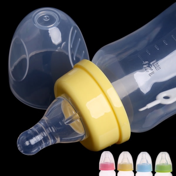 120ml Baby Newborn Amningsbröstflaska Silikon Napp Mjölk Vatten Mata Söt tecknad baby Slumpmässig färg