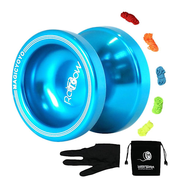 T6 Oresponsiv Yo-yo Metall Glänsande Finish Yoyo Boll Splash Med Väska 5 Yo-yo Snören, blå.pa
