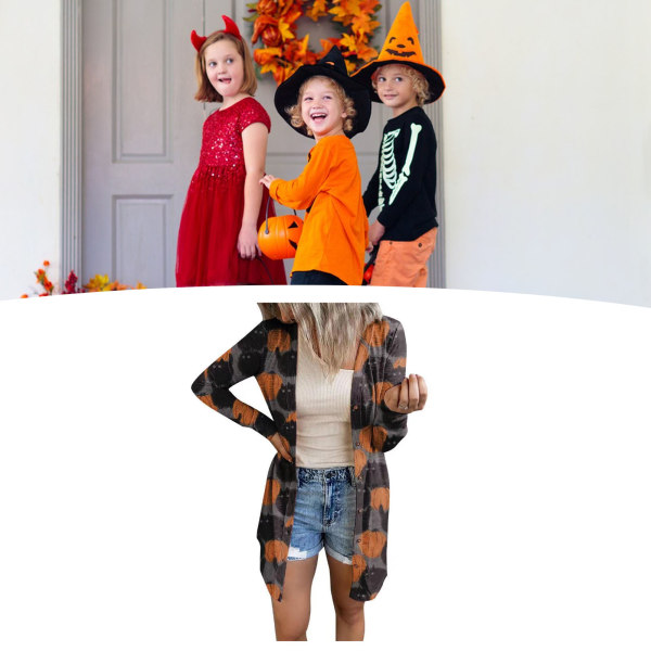 Öppen frontduk för kvinnor Halloween Lättvikts Mjuk långärmad främre Öppen tröja Topp Casual Ytterkläder Kappa för höstens Halloweenfest Grå M