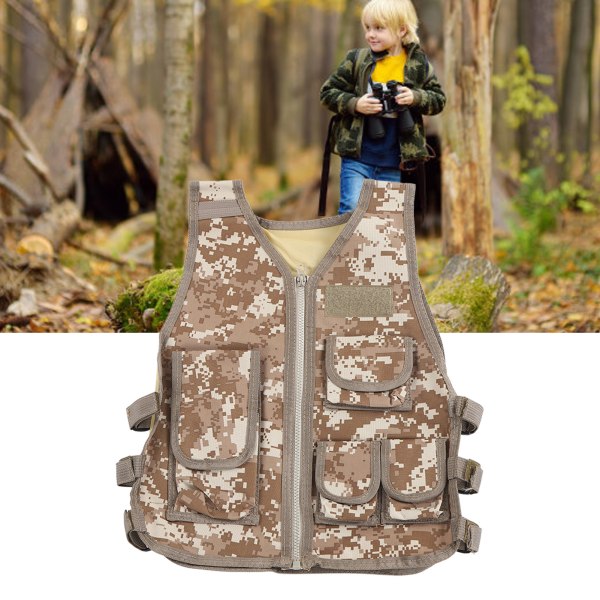 Stridsväst för barn Oxford tyg Midja Justerbar Multi Pocket Barnväst för vandring Bergsklättring Kamouflage S