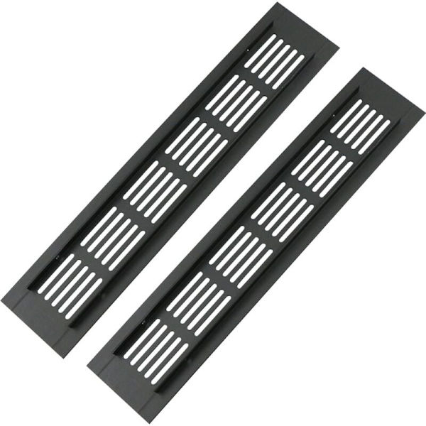 Sæt med 2 Rektangulære Aluminium Dørventilationsgitter - 250 x 50 mm - Insektskydd til Campingvogn, Skab, Køkken, etc. - Sort