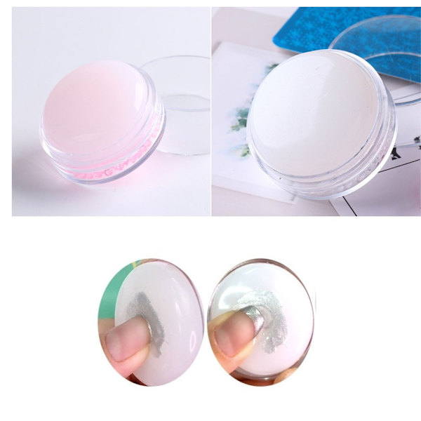 To-delt sett (hvit + rosa) Neglestempel i gjennomsiktig silikon Fransk spiss nail art Gelé-stempel for negler Fransk negle-stempelsett Manikyr Nail art