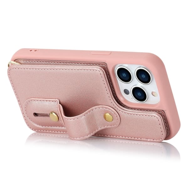 För Iphone 12/12 Pro Korthållare Phone Case Kickstand Pu Läder+tpu Cover Rose Gold
