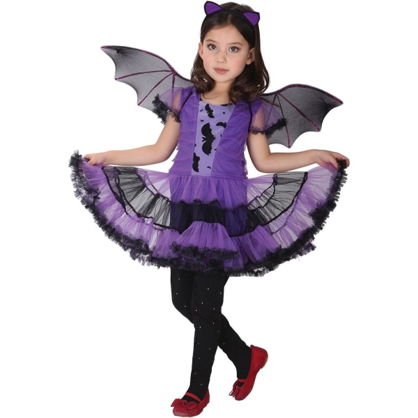 Flickor Fladdermus Vampyrdräkt Barn Halloween Kläder Animal Cosplay Lila Klänning 120cm