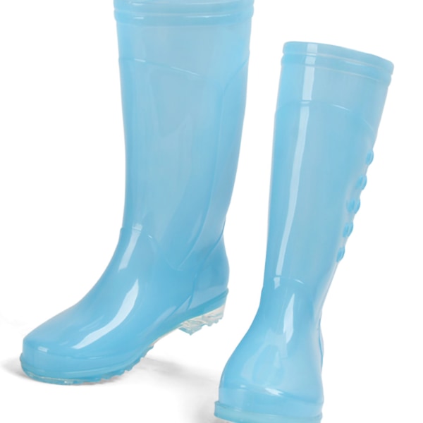 Høje regnstøvler Skridsikre vandtætte regnsko PVC gennemsigtigt regnfodtøj med plys bomuldsbetræk til kvinder voksne Blå 39