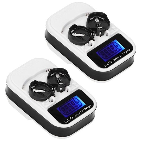 Paris_2 st LCD-knapcelleoplader til LIR2016 LIR2025 LIR2032 ML2016 ML2025 ML2032 CR2032 EU-stik 100‑240V 0.2
