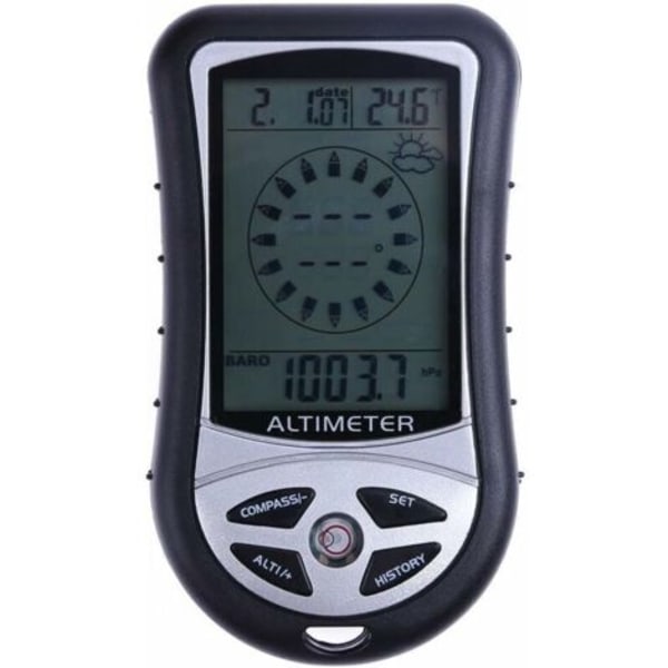 8-i-1 portabel elektronisk kompass - Höjdmätare, barometer, termometer, väderprognos, tid, 1 st.pa
