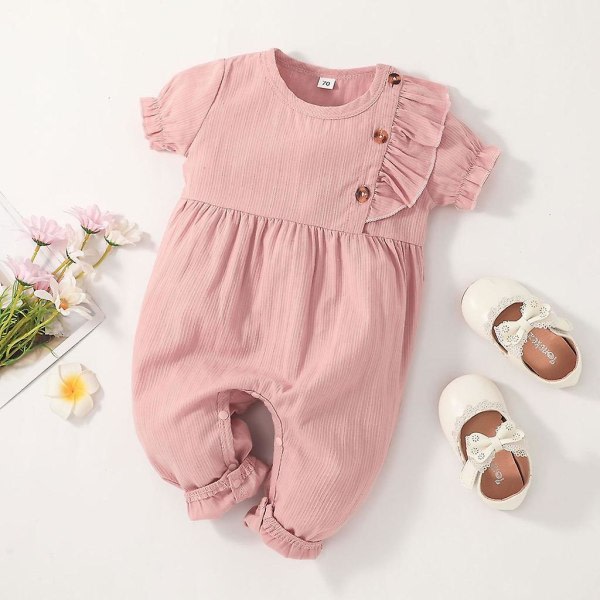 Baby Flicka Romper Mode Spädbarnskläder Baby Kortärmad Rosa 90CM