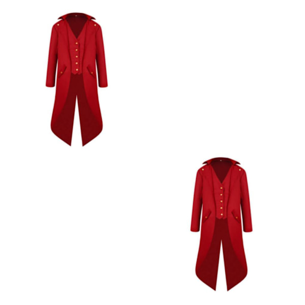 1/2/3 Män Steampunk Frackjacka Gotisk Viktoriansk Kappa Paty Röd XL Red XL 2Set