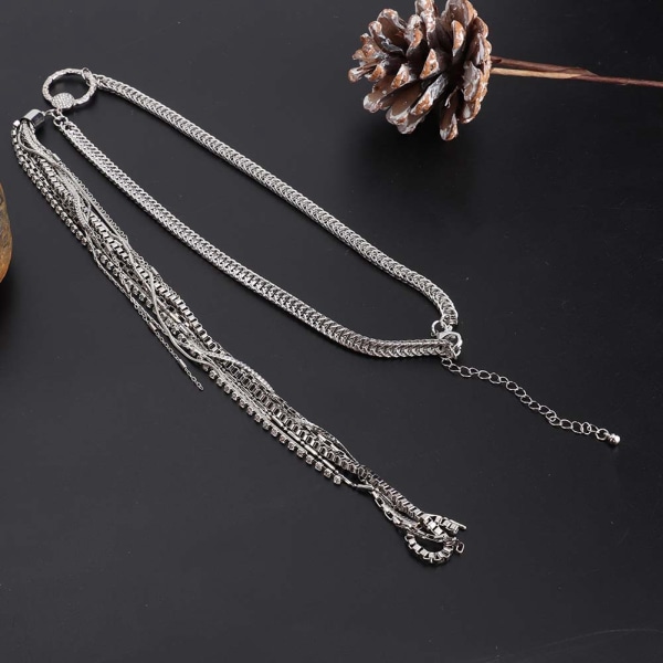 Mode kvinder skinnende sølv kvast legering lang halskæde smykker gave