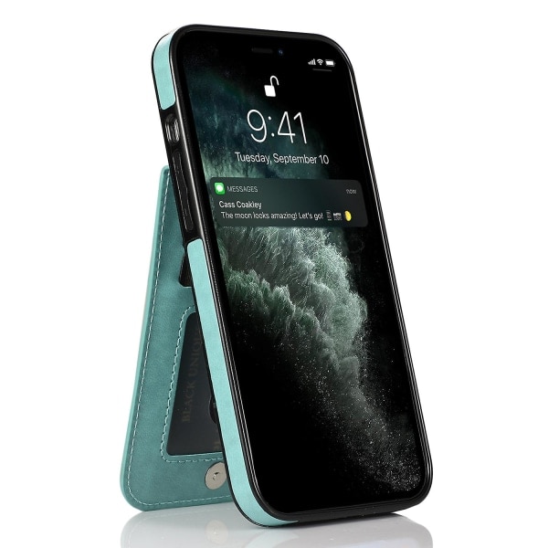 Läderöverdraget TPU-fodral med Ställ för iPhone 12 Pro Max, Mobilskal med Korthållare Mintgrön—PA