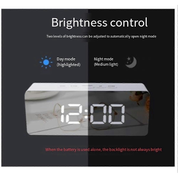 LED Spegel Digital Klocka Sovrum Kontor Resa Elektronisk Bordsklocka Skrivbords Väckarklocka Temperatu.pa