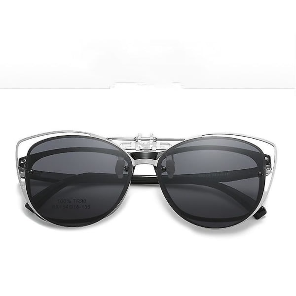 Polarisert Kvinnor Klippbara Solglasögon Med Flip Up Funksjonslampe, Vintage Cat Eye Outdoor Solglasögon For Damer-svart