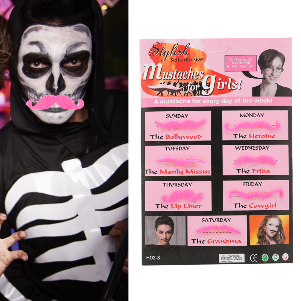 7 kpl Fake Viikset Uutuus Cosplay-asuparta syntymäpäivän Halloween-juhliin Pinkki