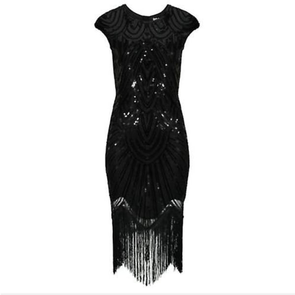 Ny 1920'er Paljet Frin Gatsby Kostume Klaff Sort Black XL