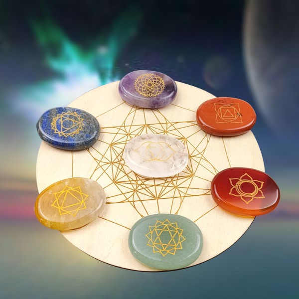 Naturlig kristall Färgrik Healing Stone Reiki Symbol Halvädelsten Meditasjonssten prydnad (25 mm 7 farger)
