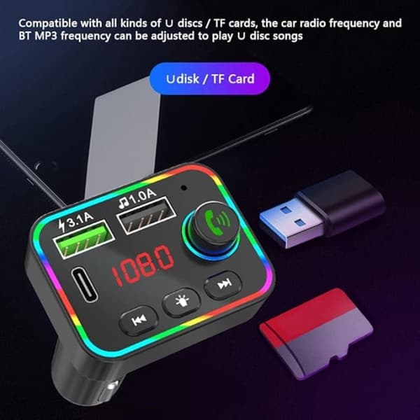 Paris_Bluetooth bil-FM-sender, 38W PD og QC3.0 rask billader