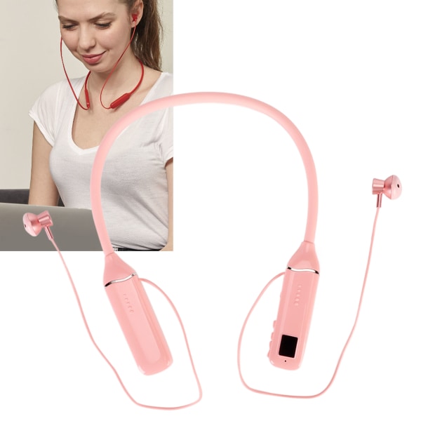 Bluetooth-hodetelefoner med nakkebånd LED Power Display Minnekort Avspilling Magnetiske ørepropper Headset med RGB-bakgrunnsbelysning Rosa