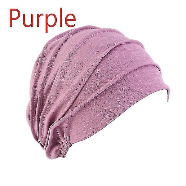 Kvinnor Bomull Elastisk Beanie Mjuk Turban Huvudbonad Huvud Wrap Hedging Louver Kemohätt Lila Purple