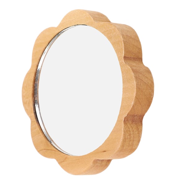 Træindrammet makeupspejl glas Moderigtigt håndholdt lille rundt kosmetisk spejl til kvinder