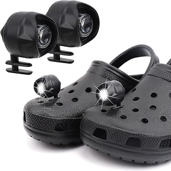 Lys til Crocs 2-pak, forlygte lommelygter fastgørelse til Crocs, forlygte lamper lommelygter til Crocs, charme tilbehør til (sort)（PA）